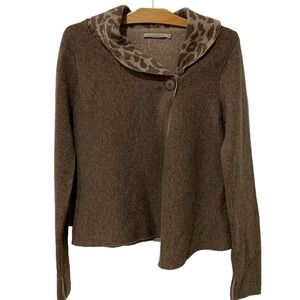 Chiaramente Italy | Cardigan One Button Tan Sweater Leopard Wool Blend- Medium